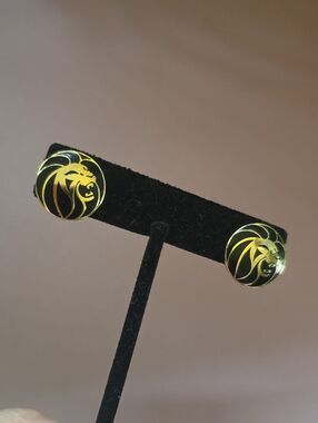 MGM GRAND | Gold and Black Lion Head Enamel Earrings